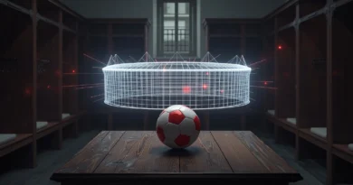 Grafica digitale con ologramma dello stadio, analisi IA sul futuro del Monza.