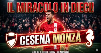 Immagine per la vittoria del Monza per 3-1 a Cesena: Petagna segna il gol decisivo in dieci uomini.